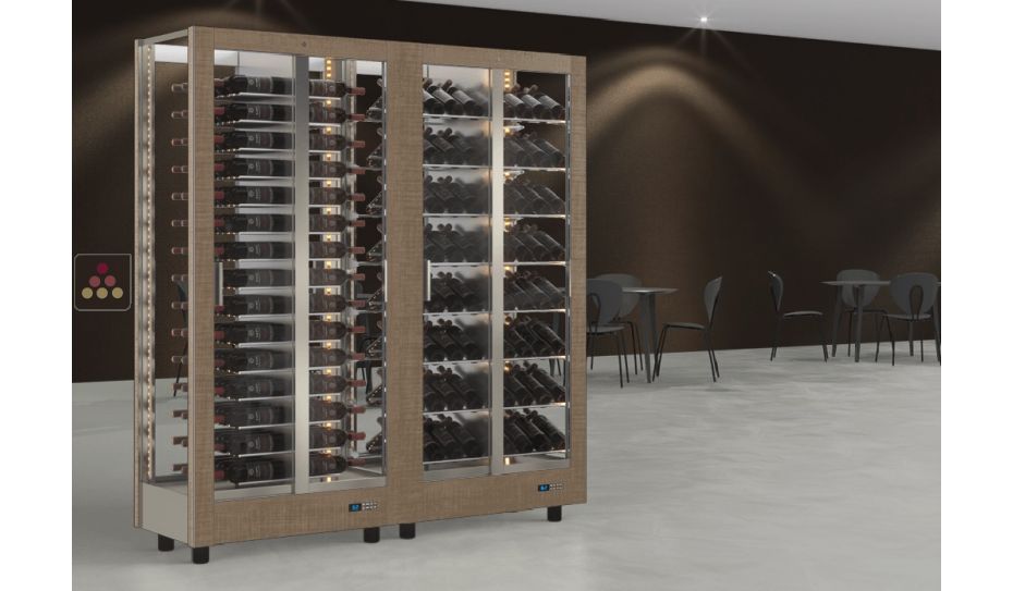 Combination of 2 professional multi-purpose wine display cabinet - 4 glazed sides - Magnetic and interchangeable cover