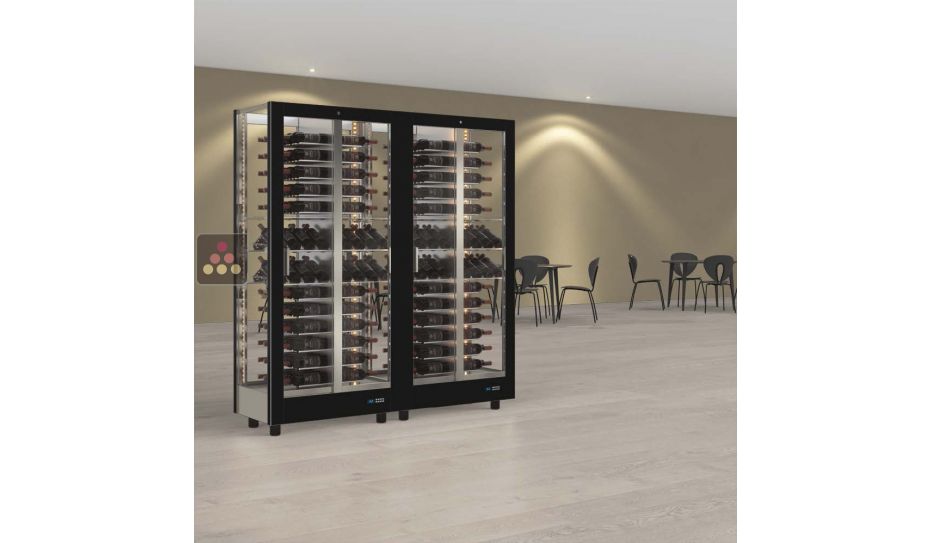 Combination of 2 professional multi-purpose wine display cabinet - 4 glazed sides - Magnetic and interchangeable cover