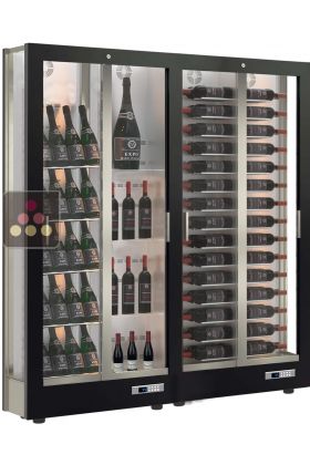 Combination of 2 professional multi-temperature wine display cabinets - 36cm deep - 3 glazed sides - Magnetic and interchangeable cover