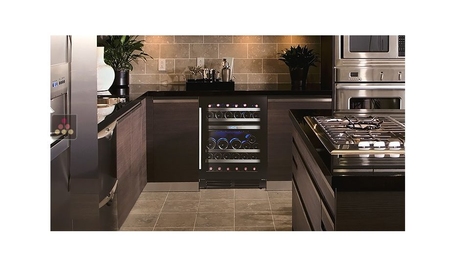 Dual temperature built in wine cabinet for storage and/or service