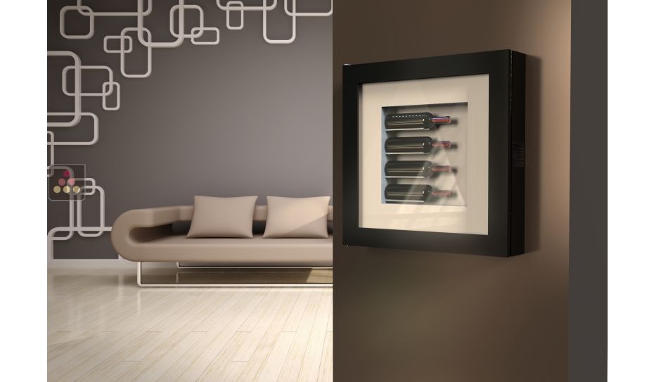 Silent refrigerated wine frame display for 4 bottles