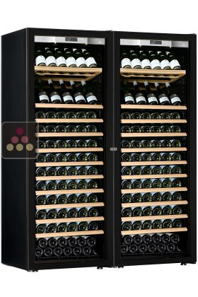 Combination of 2 single temperature wine ageing or service cabinet - Inclined/sliding shelves - Full Glass door