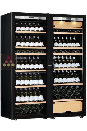 Combination of a single temperature wine cabinet and a 3 temperatures multipurpose wine cabinet - Inclined bottles - Full Glass door