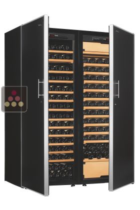 Combination of a single temperature wine cabinet and a multipurpose wine cabinet - Sliding shelves