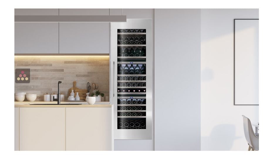 Triple temperature built in wine cabinet for storage and service