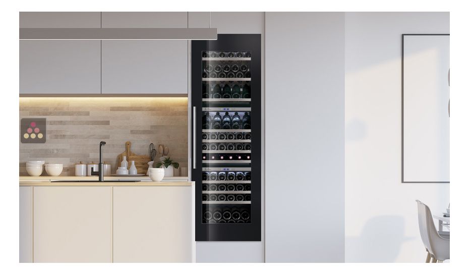 Triple temperature built in wine cabinet for storage and service