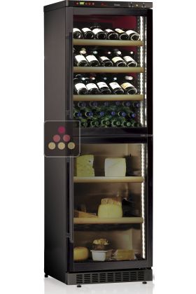 Built-in combination of 2 single temperature wine and cheese cabinets