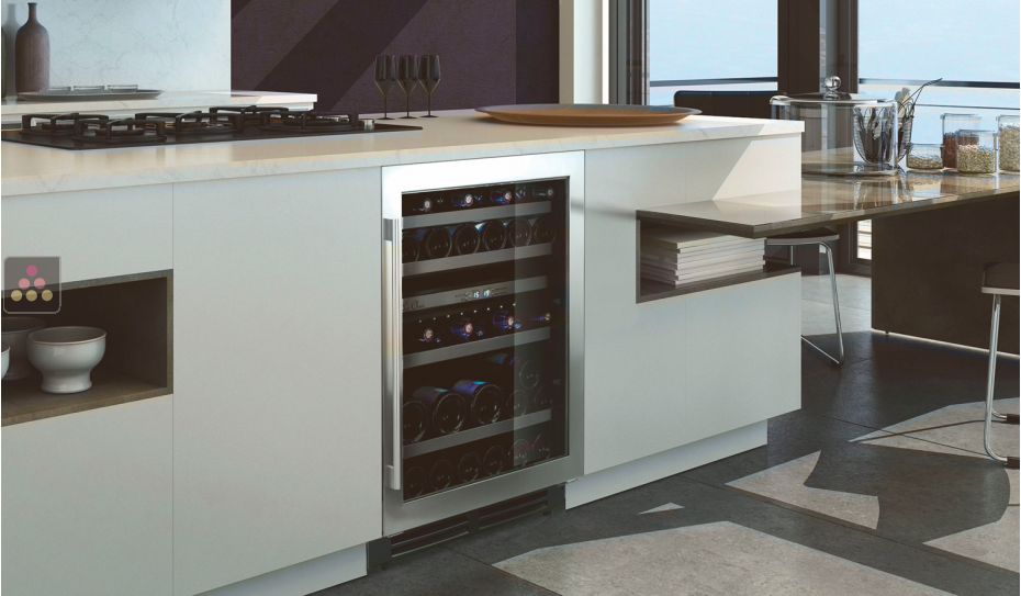 Dual temperature built in wine cabinet for storage and/or service