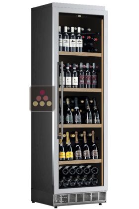 Single temperature built in wine cabinet for storage or service - Stainless steel front - Mixed shelves