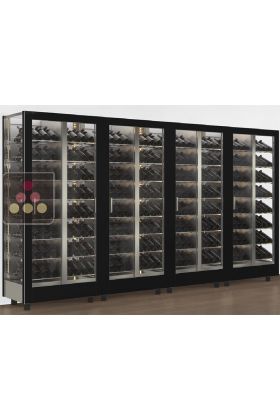 Combination of 4 professional multi-purpose wine display cabinet - 3 glazed sides - Magnetic and interchangeable cover - Inclined bottles