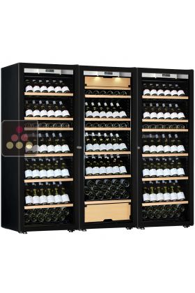 Combination of two single temperature wine cabinets and a 3 temperatures multipurpose wine cabinet - Inclined bottles - Full Glass door