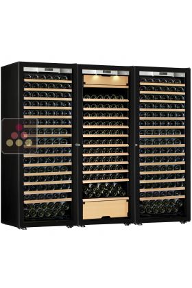 Combination of a 2 single temperature wine cabinet and a 3 temperatures multipurpose wine cabinet - Sliding shelves - Full Glass door