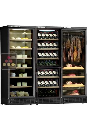 Built-in combination of 1 wine cabinet, a delicatessen cabinet and a cheese cabinet