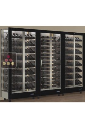 Combination of 3 professional multi-purpose wine display cabinet - 3 glazed sides - Inclined/horizontal bottles - Magnetic and interchangeable cover