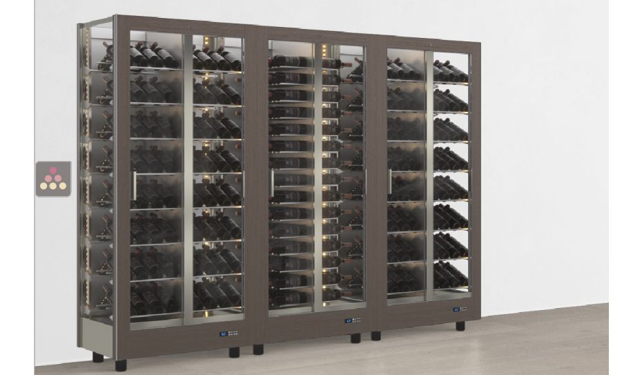 Combination of 3 professional multi-purpose wine display cabinet - 3 glazed sides - Inclined/horizontal bottles - Magnetic and interchangeable cover