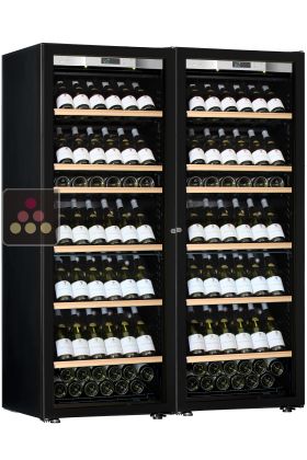 Combination of 2 single temperature wine ageing or service cabinet - Full Glass door - Inclined bottles