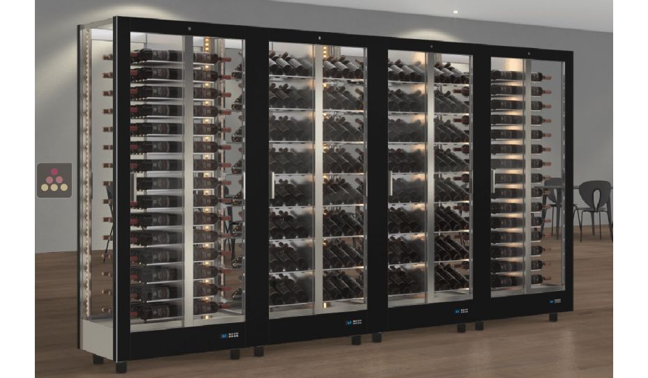 Combination of 4 professional multi-purpose wine display cabinet - 4 glazed sides - Magnetic and interchangeable cover