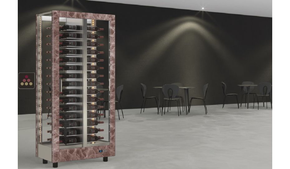 Professional multi-temperature wine display cabinet - 4 glazed sides - Horizontal bottles - Magnetic and interchangeable cover