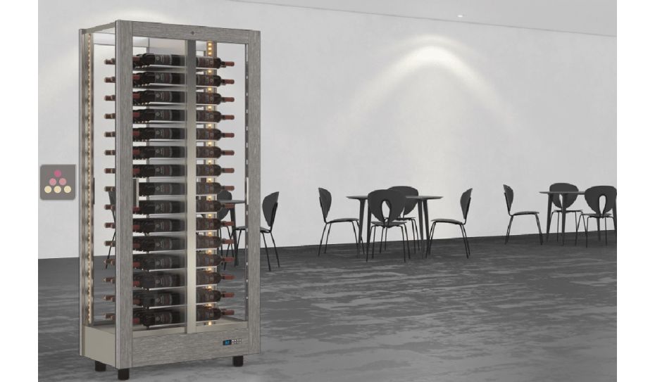 Professional multi-temperature wine display cabinet - 4 glazed sides - Horizontal bottles - Magnetic and interchangeable cover