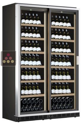 Built-in combined 2 Single temperature wine cabinets - Sliding doors 