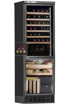 Built-in combination of a wine service cabinet and cigar humidor
