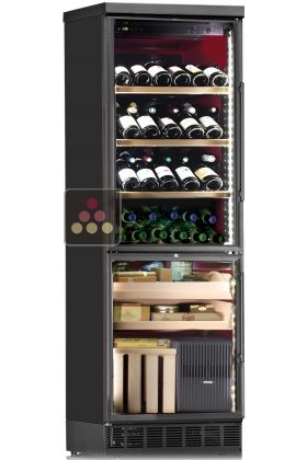 Built-in combination of a wine service cabinet and cigar humidor
