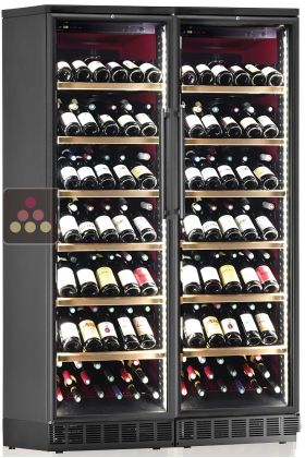 Built-in combination of 2 single-temperature wine cabinets for service or storage