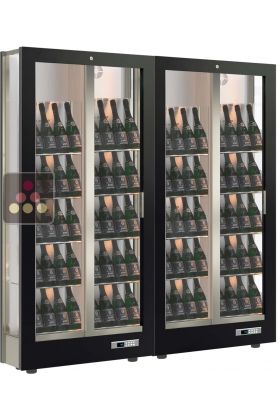 Combination of 2 professional multi-temperature wine display cabinets - 36cm deep - 3 glazed sides - Magnetic and interchangeable cover