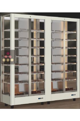 Combination of 2 refrigerated display cabinets for chocolates presentation - 4 glazed sides - Magnetic and interchangeable cover