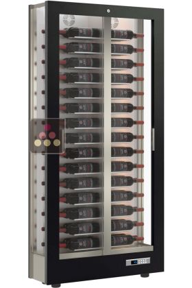 Multi-temperature wine display cabinet for service and storage - 36cm deep - 3 glazed sides - Horizontal bottles