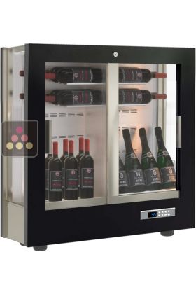 Professional multi-temperature wine display cabinet - 3 glazed sides - 36cm deep - Mixed shelves - Wooden cladding