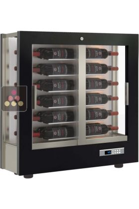Professional multi-temperature wine display cabinet - 36cm deep - 3 glazed sides Horizontal bottles - Wooden cladding