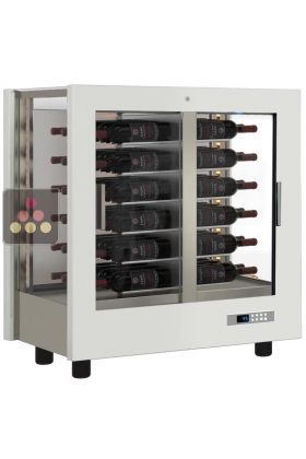 Professional multi-temperature wine display cabinet - 3 glazed sides - Horizontal bottles - Wooden cladding