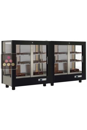 Combination of 2 refrigerated display cabinets for chocolates presentation - 3 glazed sides - Magnetic and interchangeable cover