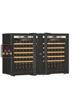 Combination of 2 single temperature wine cabinets for ageing or service - Sliding shelves - Full Glass door