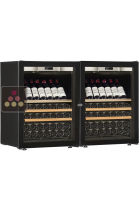 Combination of 2 single temperature wine cabinets for ageing or service - Inclined/sliding shelves - Full Glass door