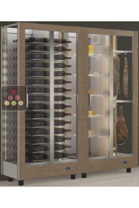 Combination of 2 professional refrigerated display cabinets for wine, cheese and cured meat - 3 glazed sides - Magnetic and interchangeable cover