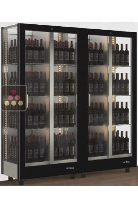 Combination of 2 professional multi-purpose wine display cabinet - 3 glazed sides - Standing bottles - Magnetic and interchangeable cover