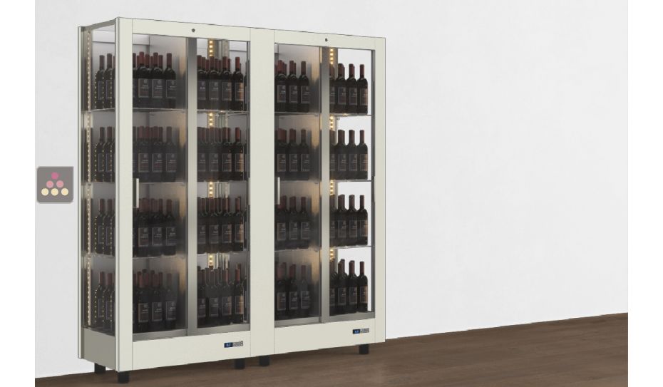 Combination of 2 professional multi-purpose wine display cabinet - 3 glazed sides - Standing bottles - Magnetic and interchangeable cover