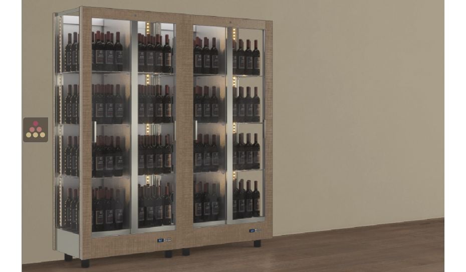 Combination of 2 professional multi-purpose wine display cabinet - 3 glazed sides - Standing bottles - Magnetic and interchangeable cover