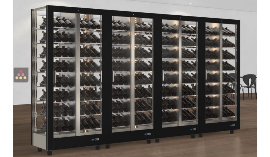 Combination of 4 professional multi-purpose wine display cabinet - 4 glazed sides - Magnetic and interchangeable cover