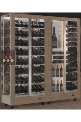 Combination of 2 professional multi-purpose wine display cabinet - 4 glazed sides - Magnetic and interchangeable cover