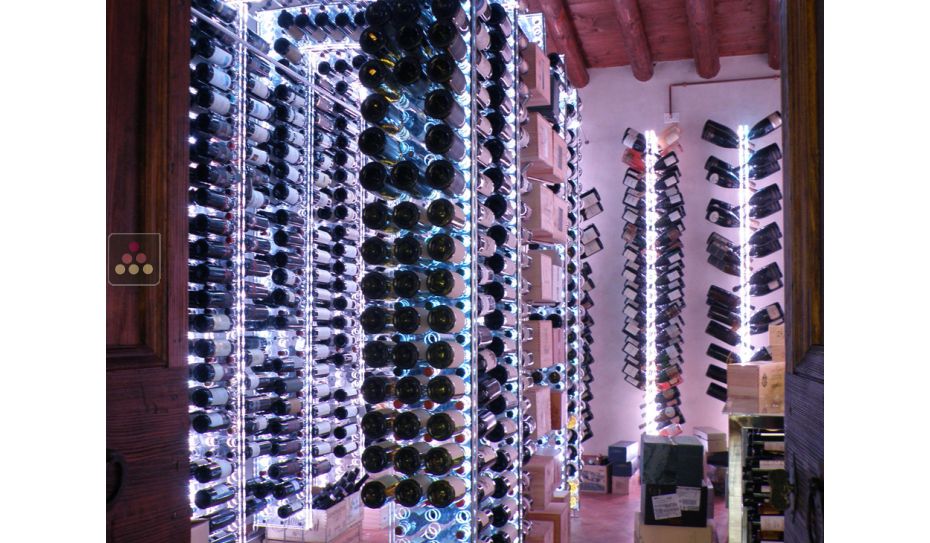 Freestanding Wine Rack in Plexiglas for 168 bottles - Height = 2800 mm (optional LED lighting)