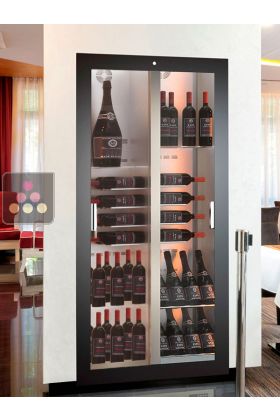Built-in multi-temperature wine display cabinet for storage or service - 36cm deep - Mixed shelves