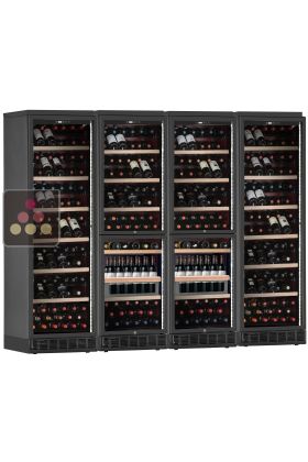Built-in combination of 4 wine service or storage cabinets - 6-temperature - 2 service drawers for standing bottles