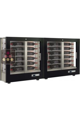 Combination of 2 professional multi-temperature wine display cabinets - 36cm deep - 3 glazed sides - Magnetic and interchangeable cover