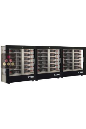 Combination of 3 professional multi-temperature wine display cabinets - 36cm deep - 3 glazed sides - Magnetic and interchangeable cover