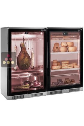 Combination of 2 refrigerated display cabinets for cheese and cold cuts