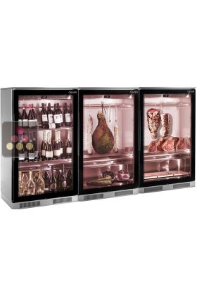 Combination of 3 refrigerated display cabinets for wines, cold cuts and dry-aging