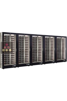 Combination of 5 professional multi-temperature wine display cabinets - 36cm deep - 3 glazed sides - Magnetic and interchangeable cover